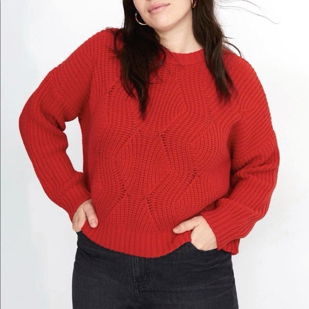 Madewell Red Everett‎ Rib-Play Crew Neck Cable Knit Pullover Size XS